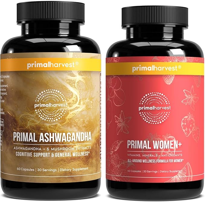 Primal Harvest Daily Two-Step Routine | Ashwagandha + Women+ | 2 Pack | 30 Day Supply