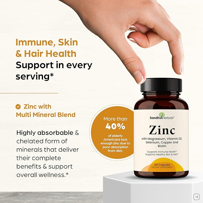 Zinc 30mg With Copper Selenium &amp Vitamin D3 | 240 Capsules | Magnesium Vitamin B6 Biotin | Absorbable Zink Supplements for Men &amp Women | Chelated Zinc for Immune Health Skin Hair &amp N