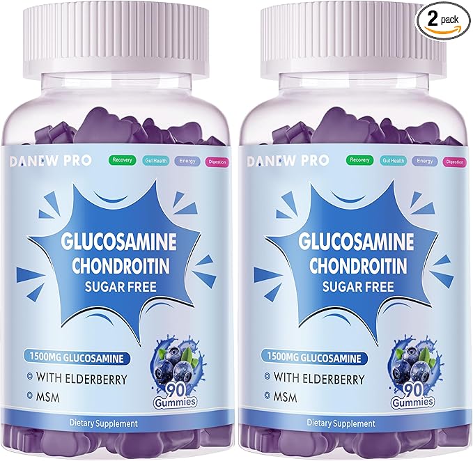 Glucosamine Chondroitin Gummies with MSM &amp Elderberry Extra Strength - Joint Support Antioxidant Immune Support Supplement for Adults Men &amp Women.180 Orange Gummies - 2pack