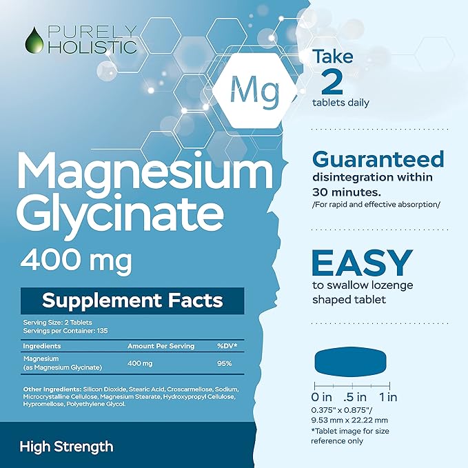 Purely Holistic Magnesium Glycinate 400mg + Vitamin C 1000mg with Rosehip &amp Acerola Cherry Bioflavonoid - Vegan Bundle - 270 Tablets &amp 365 Capsules