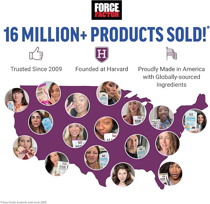 FORCE FACTOR Hair Growth Accelerator Soft Chews Lustriva &amp Biotin to Promote Thicker Stronger Fuller Hair Hair Growth Vitamins for Women + Amazing Ashwa Complete Calm with KSM-66 Ashwagandha