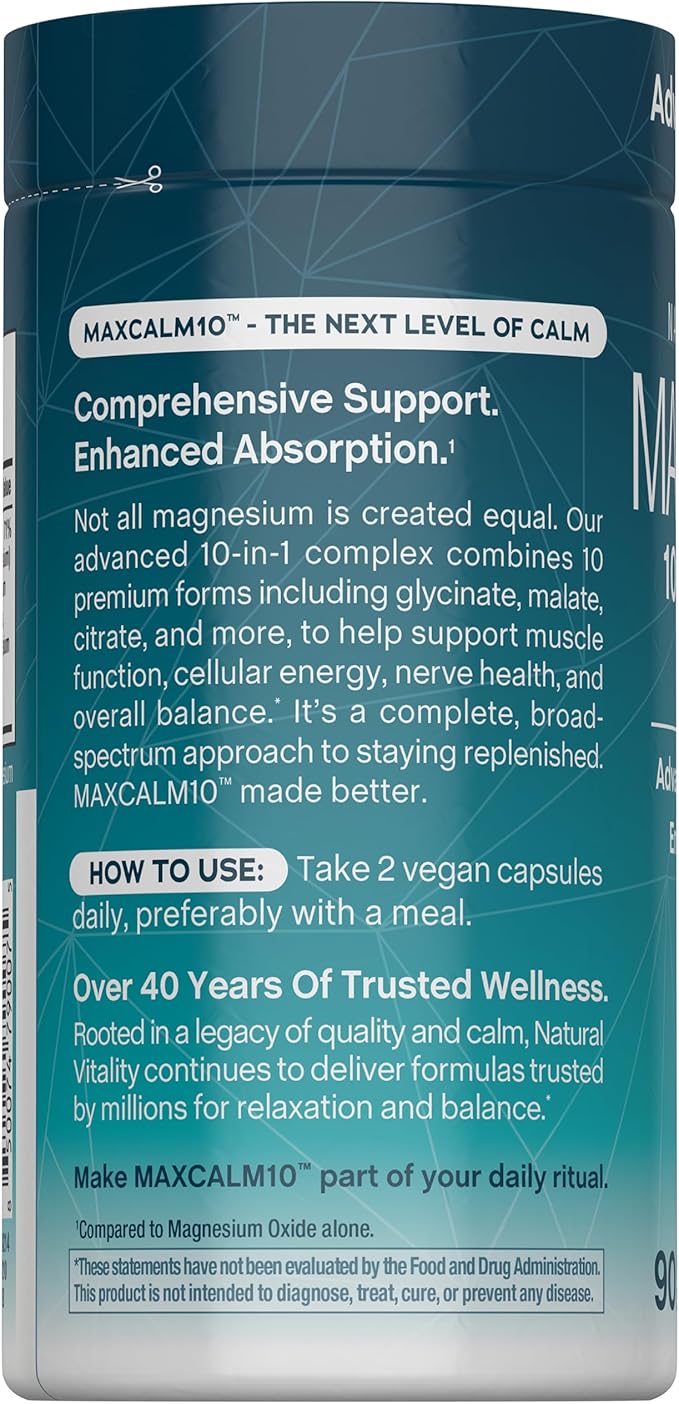 Natural Vitality MaxCalm Magnesium Complex Capsules | Advanced Formula &amp Enhanced Absorption | Gluten Free &amp Vegan Supplement | 90 Count