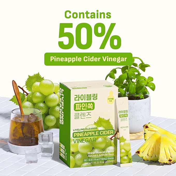 LIVELING] Apple&ampPineapple Cider Vinegar Duo pack4 Natural Cleanse with Premium Nutritional Ingredients pH Balance Zero Sugar Easy Cut &amp Easy Mix (60 Sticks)