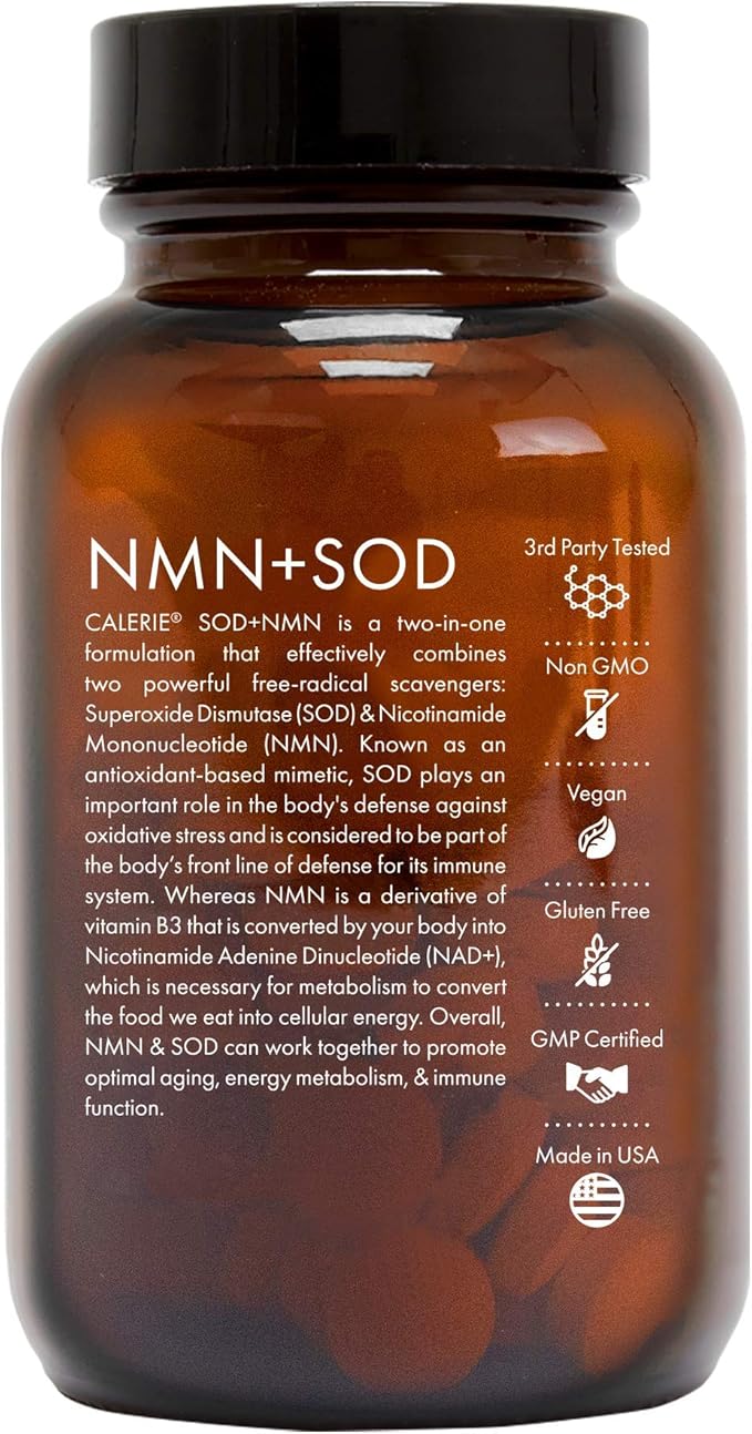 CALERIE® SOD+NMN - Two-in-One Formulation Sublingual Tablets Free Radical Scavenger May Increase Energy Levels May Promote Healthy Aging 90 Tablets