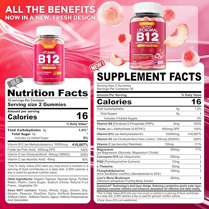 NEVISS 2Pack Vitamin D3 5000iu &amp K2(as MK7) 200mcg Gummies + 600mg Calcium + 1 Pack Liposomal Methyl B12 5000 mcg/10000 mcg
