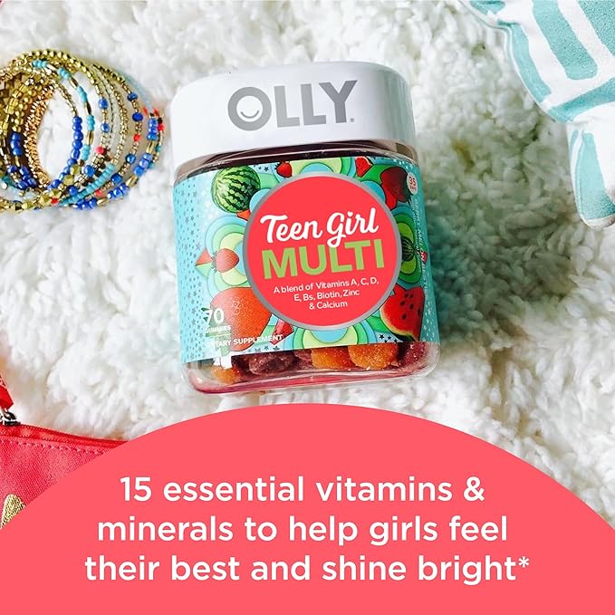 OLLY Teen Girl Multi Gummy Healthy Skin and Immune Support 15 Essential Vitamins 70 Count Gummy Active Immunity+Elderberry 45 Gummies Berry Flavor
