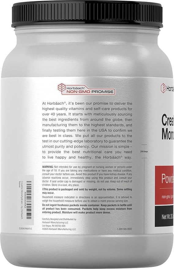 Horbäach Creatine Monohydrate Powder | 2.2lbs (35.2 oz) | Micronized and Unflavored | Vegetarian Non-GMO and Gluten Free Supplement