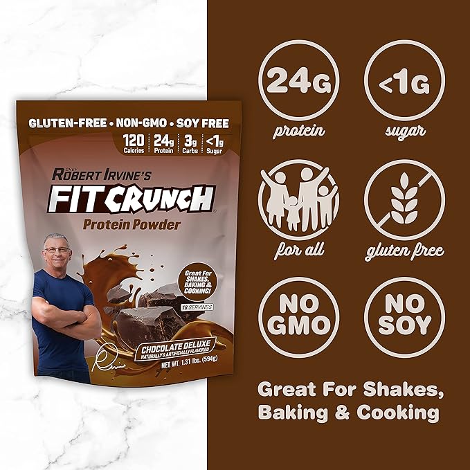 FITCRUNCH Tri-Blend Whey Protein Keto Friendly Low Calories High Protein Gluten Free Soy Free (18 Servings Chocolate Deluxe)