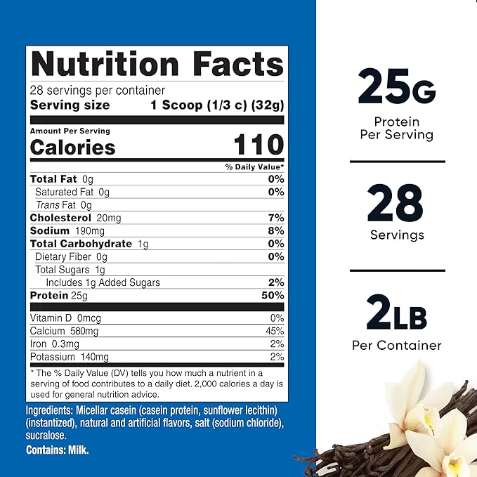 Nutricost Casein Protein Powder 2lb Vanilla - Micellar Casein Gluten Free Non-GMO