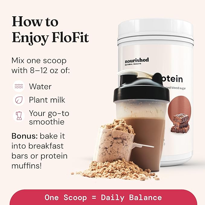 Nourished Natural Health FloFit Pea Protein Powder - Hormone Balance for Women - Vegan Plant Based Protein with Low Carbs - Acne Friendly Cycle Friendly Easy to Digest - Gluten-Free Caffeine-Free