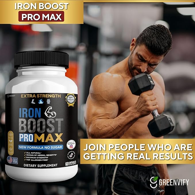 Iron Boost Pro Max Extra Strength Dietary Supplement Organic Maca Root Blend 60 Capsules 30-Day Supply (1)