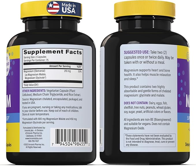 Magnesium &amp Curcumin Bundle: InnovixLabs Advanced Magnesium (150 Time-Release Capsules) InnovixLabs Turmeric Curcumin (100 Time-Release Tablets). Promotes Relaxation Bones Muscle and Immune Heal