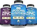 Nutrivein Premium Zinc Picolinate Zinc Gluconate &amp Liposomal Glutathione Supplement Bundle: Glutathione Liposomal Supplement &amp Zinc Supplements for Men &amp Women - Immunity Digestion Det