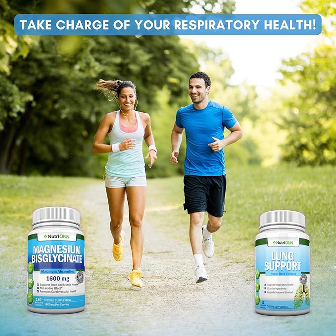 Magnesium Glycinate Capsules &amp Lung Support Capsules Combo - Targeted Respiratory Health Support