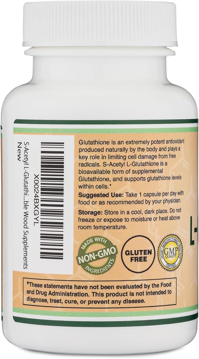 S-Acetyl L-Glutathione Capsules - 100mg 60 Count (Acetylated Glutathione Antioxidant - More Absorbable Than Glutathione and Liposomal Glutathione Non-GMO and Gluten Free) by Double Wood (Pack of 2)