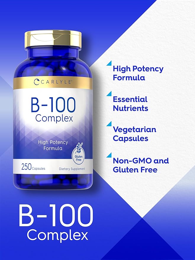 Carlyle B-100 Complex Vitamin | 250 Capsules | Non-GMO Gluten Free Supplement