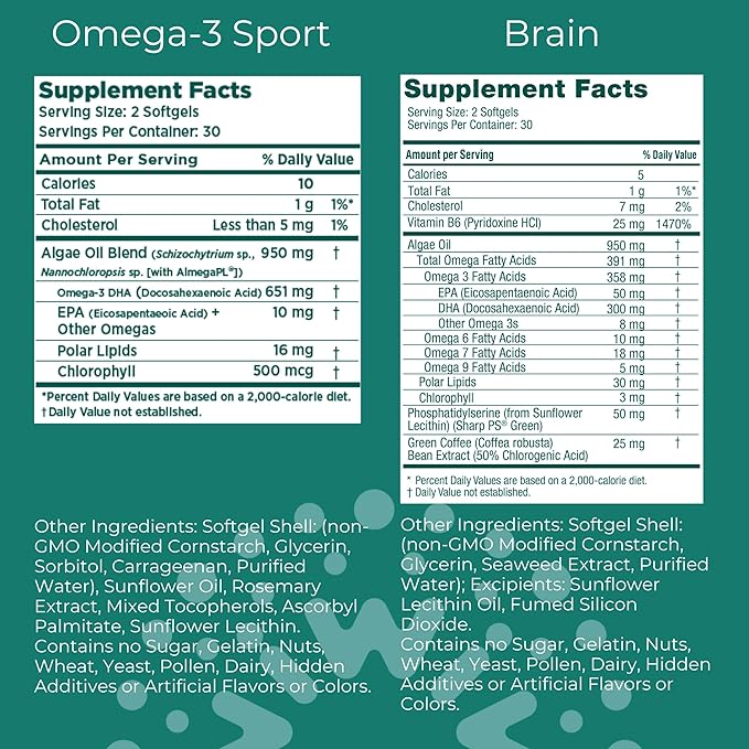 iwi Omega-3 Sport &amp Brain Omega-3 Bundle 30 Servings Vegan Plant-Based Algae Omega 3 with EPA + DHA Krill &amp Fish Oil Alternative No Fishy Aftertaste