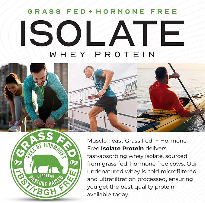 Muscle Feast Grass-Fed Whey Protein Isolate All Natural Hormone Free Pasture Raised Whey Isolate Protein Powder for Men and Women Clean and Delicious Gluten-Free - Dark Chocolate Raspberry 2lb