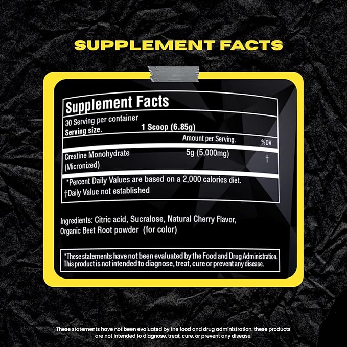 Creatine for Strength &amp Muscle Energy Production 5g per Serving Micronized Powder Pre-Workout Muscle Health Style Supplement for Gym Beginners 30 Servings Made in USA. (Cherry)