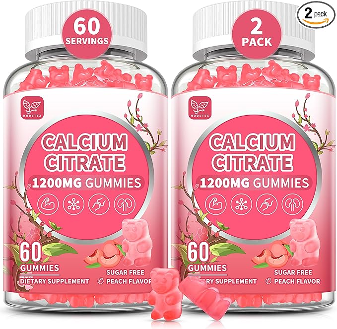 (2 Pack) Pure Calcium Citrate Gummies 1200 mg for Women &amp MenCalcium Citrate SupplementsHigh Absorption for Bone Muscle Healthy - Easy to Digest Sugar FreeVeganPeach Flavor60 Day Supply