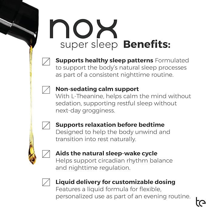 te Nox Super Sleep – Natural Sleep Aid for Relaxation &amp Circadian Rhythm Support | Helps Calm Restlessness Supports Melatonin Production &amp Sleep-Wake Cycle | Liquid Formula | Non-GMO | Made i