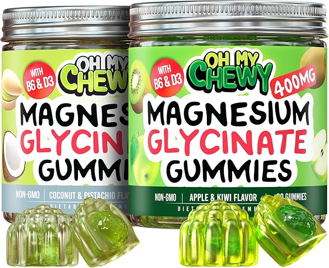 Magnesium Gummies Bundle – 2 Bottles (60 Each) – Apple Kiwi &amp Coconut Pistachio