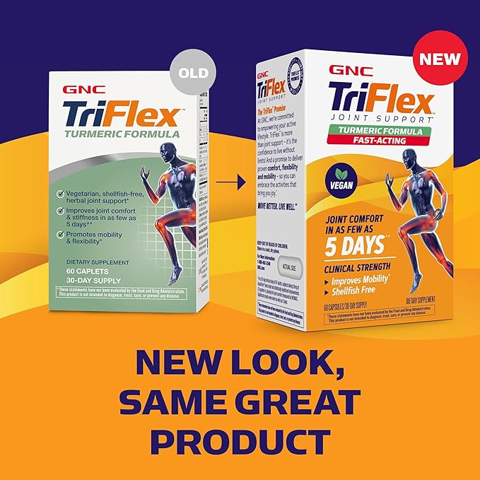 GNC TriFlex Turmeric Formula Improves Joint Comfort and Stiffness Promotes Mobility and Flexibility 60 Capsules