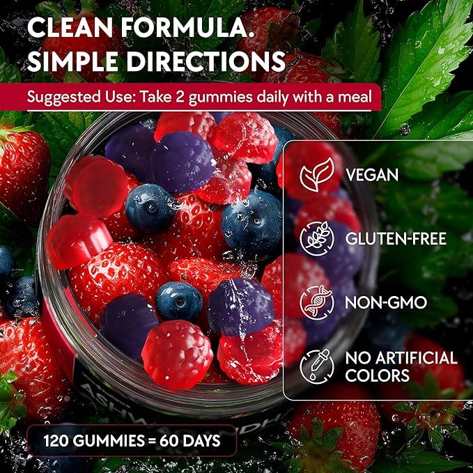 Ashwagandha Gummies – 120 Count - 2000 MG Ashwagandha Supplements with L-Theanine GABA Magnesium Zinc &amp Vitamin D3 – Sugar-Free Vegan Non-GMO–Natural Support for Balance