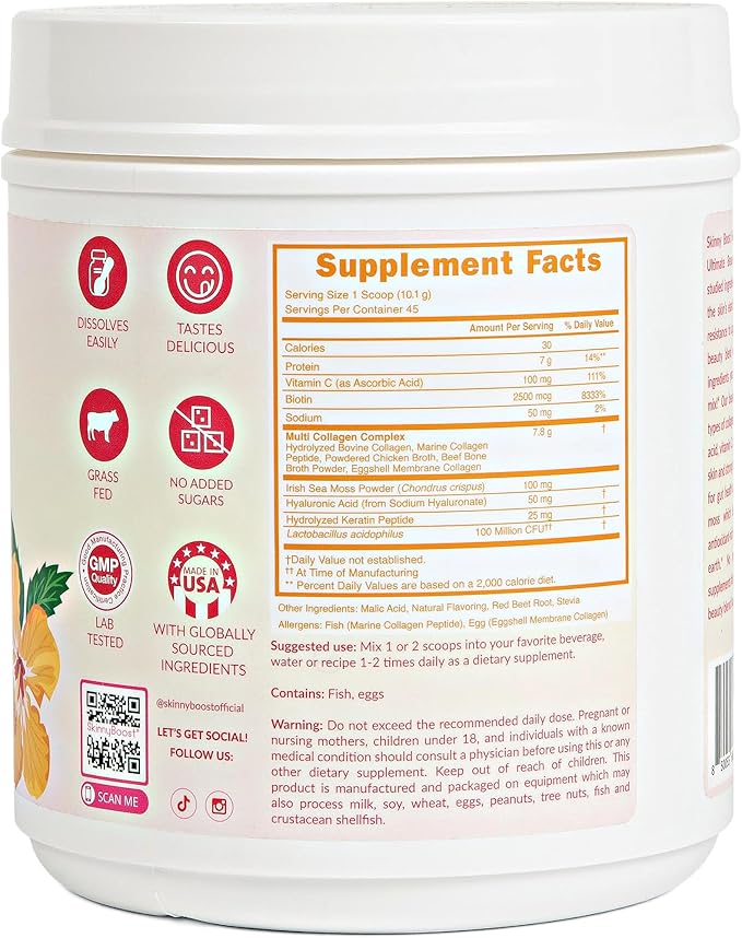 Beauty Collagen Powder-5 Types of Hydrolyzed Collagen Sea Moss Biotin Keratin Hyaluronic Acid Vitamin C and Probiotics–Hair Skin Nails- All Natural Made in USA-45 Servings- Mixed Berry