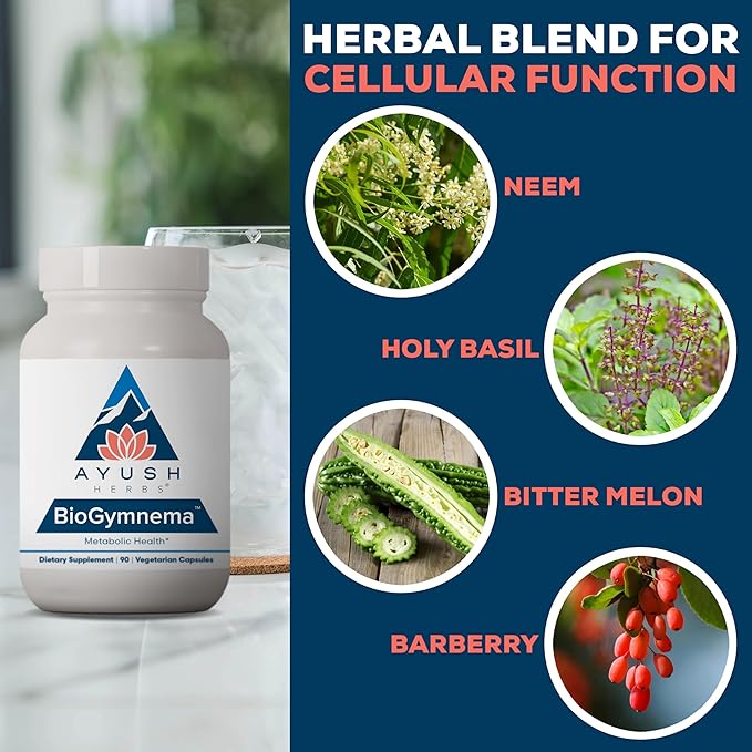 Ayush Herbs BioGymnema - Metabolic Vitamin &amp Herb Blend Metabolic Health Supplement for Women &amp Men with Biotin Berberine Bitter Melon &amp Gymnema Nutrient Support - 90 Vegetarian Capsul