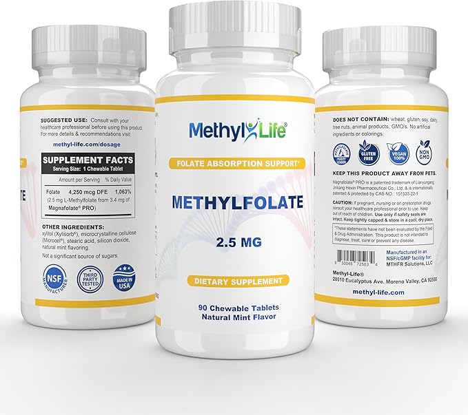 Methyl-Life® L-Methylfolate 2.5 mg – Chewable Active Folate Tablets with ultrapure Methylfolate (L-5-MTHF Calcium) – Gentle Daily B9 Support – Vegan Non-GMO Gluten-Free – 90 Tasty Chewables