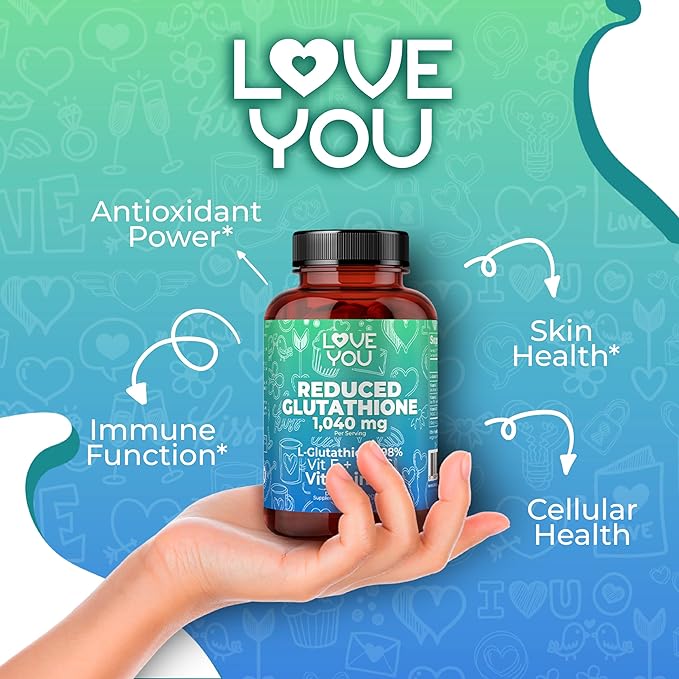 Love You Reduced Glutathione 98% Purity 1040 mg + Vitamin C E &amp D3 1804 mg Total per Serving - Intracellular Antioxidant - Supports Detoxification &amp Immune Function - 120 Veggie Caps 30 Serv