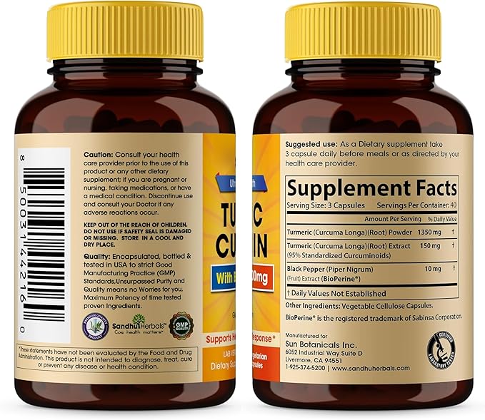Sandhu Herbals Seamoss &amp Turmeric Curcumin with Bioperine Capsules | Supports Immune Digestive Cognitive Skin &amp Hair Health