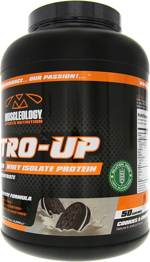 Muscleology Nitro-Up Hydrolyzed Whey Isolate Protein Infused with BCAAs EAAs and Digestive Enzymes (Cookies &amp Cream 5 Pound)
