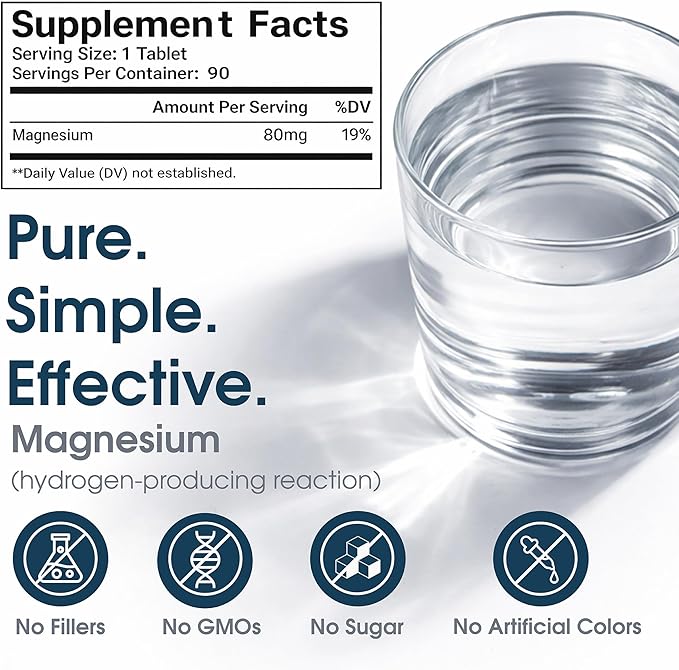 Molecular Hydrogen Water Tablets (8 ppm) | Magnesium Malic &amp L-Tartaric Acid | Hydration &amp Antioxidant Supplement | Energy Support (90 Count (Pack of 1))