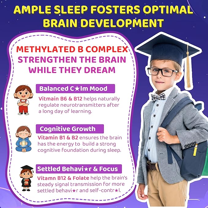 Kids Sleep Gummies - Magnesium Glycinate Saffron for kids w/ Vitamin B6 D3 L-Theanine GABA Chamomile Methylate B12 for Peaceful Sleep Relax Brain &amp Muscle Bedtime Unwind Melatonin Free120