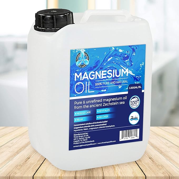 Pure Magnesium Oil Bulk Topical Magnesium Chloride Directly from Zechstein Sea Official Distributor of Zechstein Inside (1.32Gal/5L)
