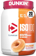 Dymatize x Dunkin' Glazed Donut ISO100 Whey Protein Powder 25g of Protein 5.5g BCAAs 120 Cal. Gluten Free 1g Fat 1g Sugar 2g Carb (20 Servings)