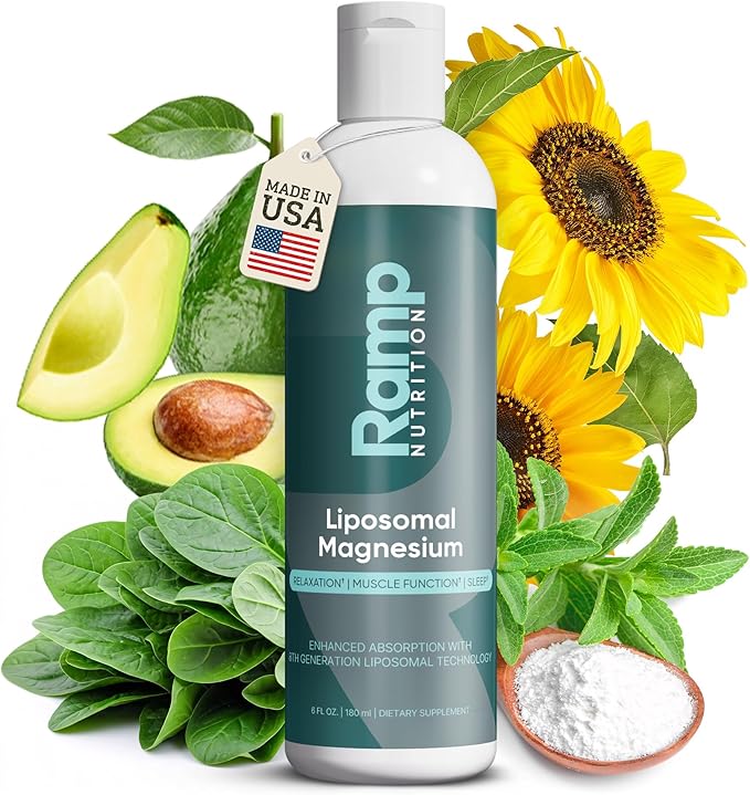 Liposomal Magnesium Bisglycinate &amp Gluconate – Liquid Magnesium for Sleep Relaxation Restless Legs &amp Muscle Recovery – 200mg High Absorption – Vegan Non-GMO – 6 fl oz