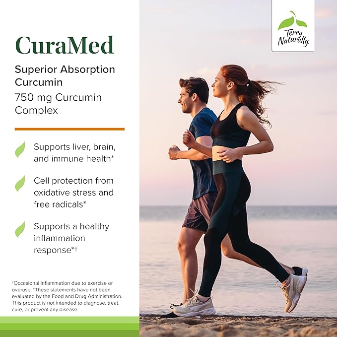 Terry Naturally CuraMed 750mg - Antioxidant Supplement for Brain &amp Heart Health - Supplement with High-Potency Curcumin Complex - Kidney Liver &amp Immune Health Support - 60 Softgels (Pack of 2