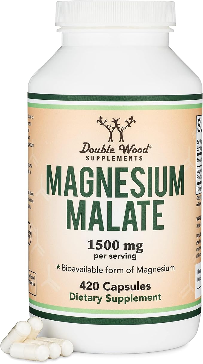 Magnesium Malate Capsules (420 Count) - 1500mg Per Serving (Magnesium Bonded to Malic Acid) Third Party Tested Vegan Friendly Gluten Free by Double Wood Supplements
