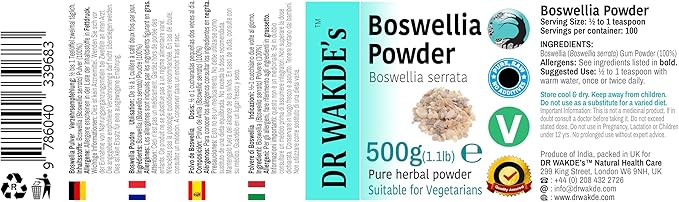 DR WAKDE'S Boswellia Powder (Salai Guggul | Shallaki) - 500g (1.1lb) | Pure Raw &amp Dried Powder | Natural Aroma and Freshness | Fine Powder | Vegan | Premium Grade | Nothing Added Nothing Removed