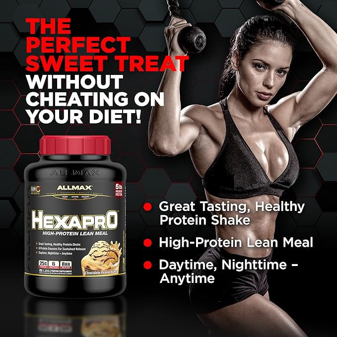 ALLMAX HEXAPRO Strawberry - 2 lb - 25 Grams of Protein Per Serving - 8-Hour Sustained Release - Zero Sugar - 21 Servings