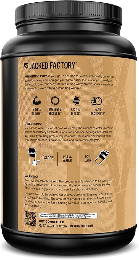 Jacked Factory Authentic ISO Grass Fed Whey Protein Isolate Powder - Low Carb Non-GMO Muscle Building Protein w/No Fillers Post Workout Recovery Cinnamon Cereal Splash - 25 Servings