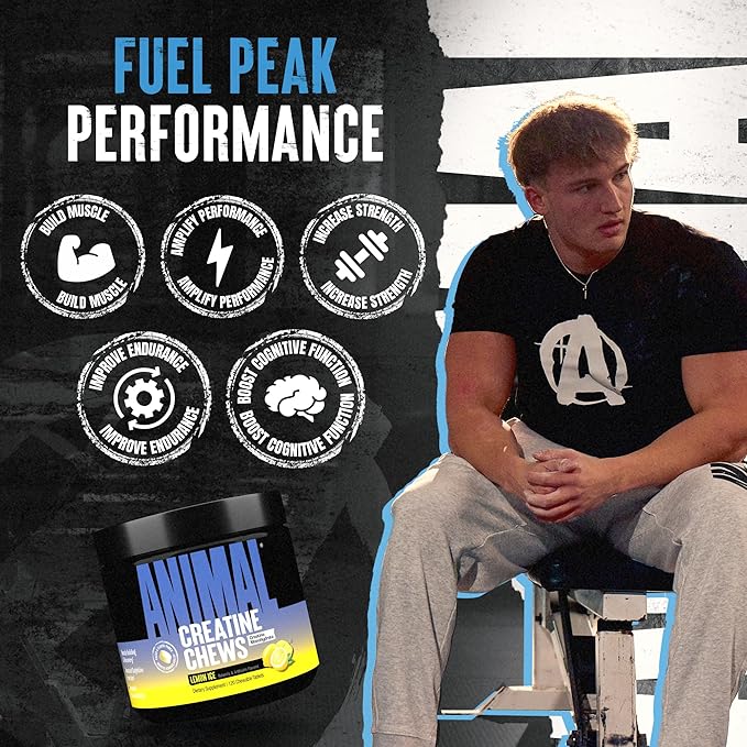 Animal Creatine Chews Tablets - Enhanced Creatine Monohydrate with AstraGin to Improve Absorption Sea Salt for Added Pumps Delicious and Convenient Chewable Tablets - Lemon Ice