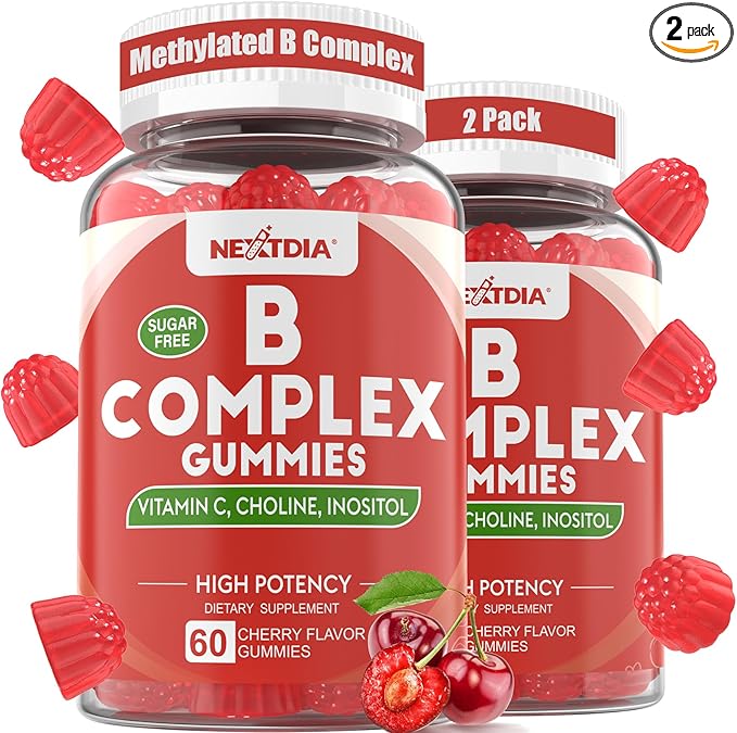 2Pack Vitamin B Complex Gummies Vegan Vitamin B Gummies with 2000 mcg Methyl B12 Methyl Folate | Plus Choline + Inositol Vitamin C + Zinc for Supports Energy Mood Immune Healthy Hair Skin