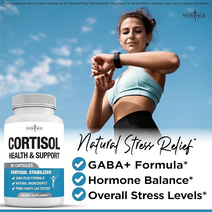 NEW AGE Cortisol Supplement for Women - Cortisol Detox Manager Reducer- Ashwagandha GABA 5 HTP L-Tryptophan L-Theanine - 90 Count