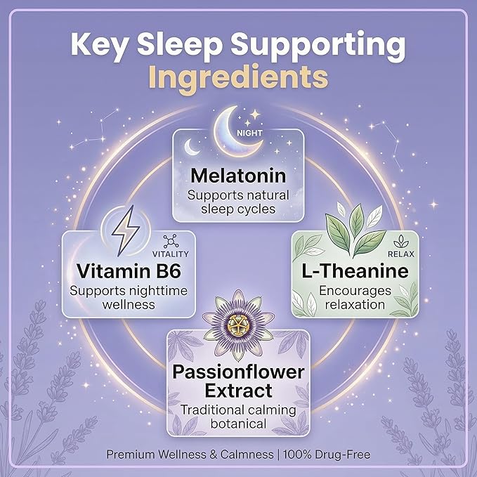 Sleep Gummies with Melatonin L-Theanine &amp Botanicals - Fall Asleep Faster Stay Asleep Longer - Natural Berry Flavor - 60 Count