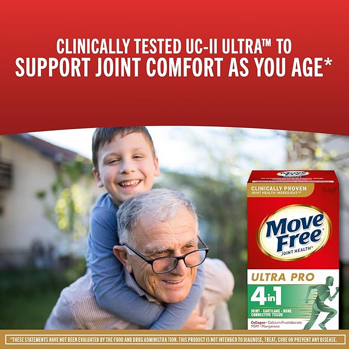 Move Free Ultra Pro with Quadruple Action Joint Support - Type 2 Collagen MSM Calcium Fructoborate &amp Manganese - Supports Joint Cartiliage Bone Connective Tissue 120 Tablets (30 servings)