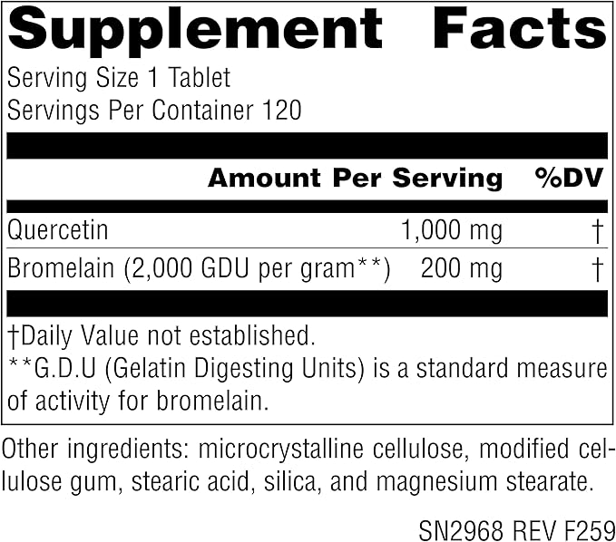 Source Naturlas Quercetin 1000 with Bromelain Respiratory and Immune Support* 1000 mg Tablets 120 Count